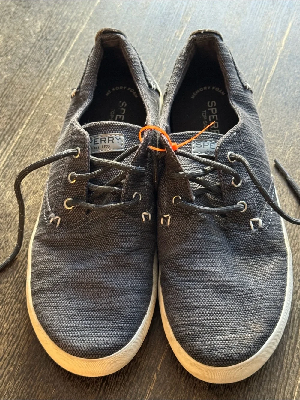 Sperry Top-Sider Bodie Men’s Dark Canvas Lace-Up Boat Shoes with White Sole 6M